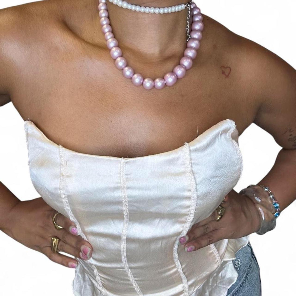 Free People Women's Cream and Pink Corset