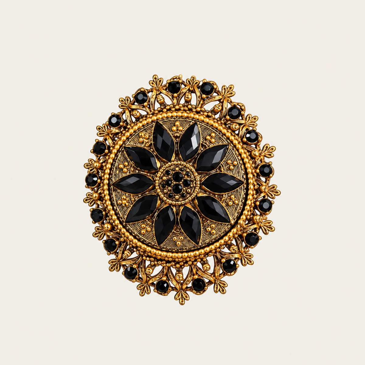Brooch Black Floral
